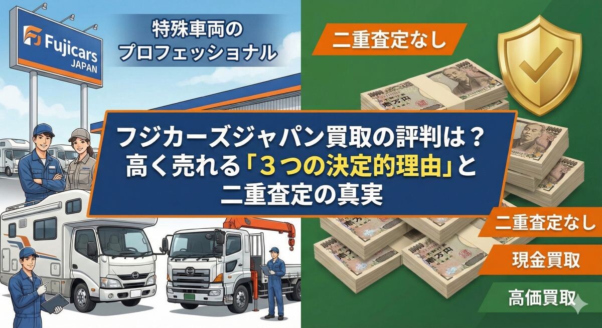 フジカーズジャパン買取の評判は?キャンピングカー・トラックが高く売れる「3つの決定的理由」と二重査定の真実のアイキャッチ