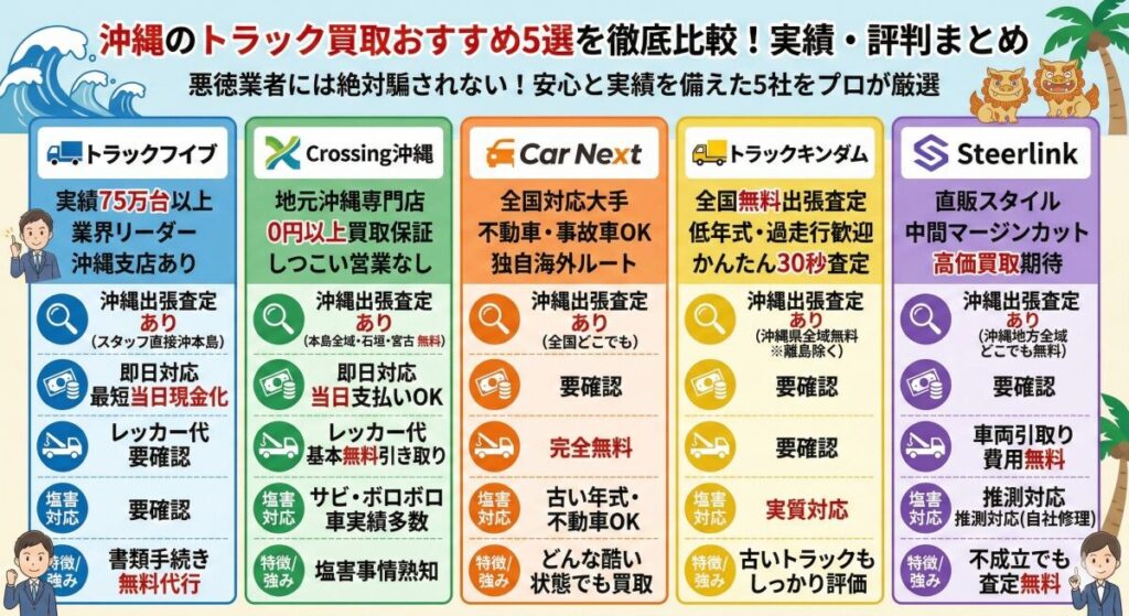 沖縄のトラック買取おすすめ業者5選を徹底比較!実績・評判まとめ