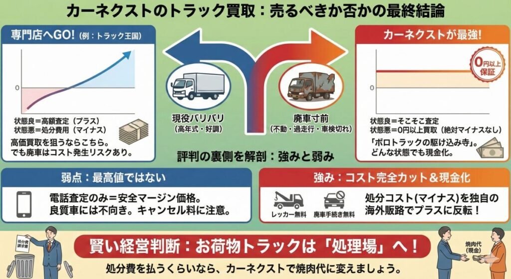 カーネクストの「トラック買取」の評判は?売るべきか否かの最終結論