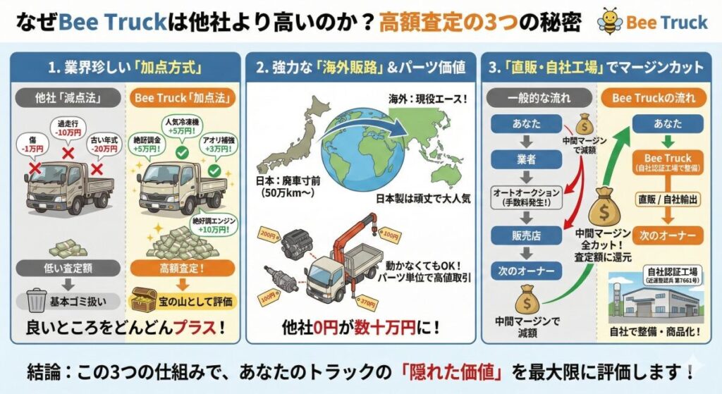 【結論】なぜBee Truckの査定は他社より高いのか?(加点方式の正体)