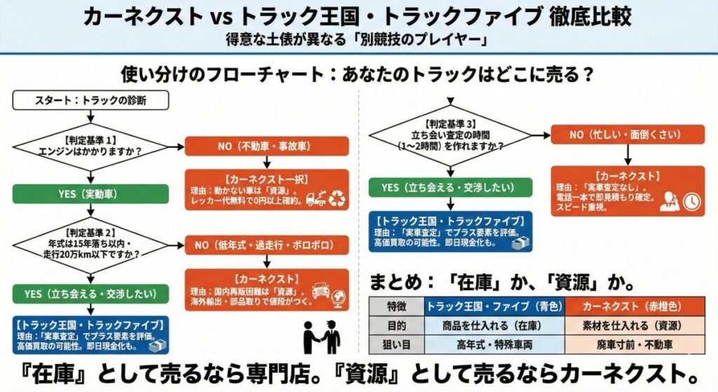 カーネクスト vs トラック王国・トラックファイブ 徹底比較