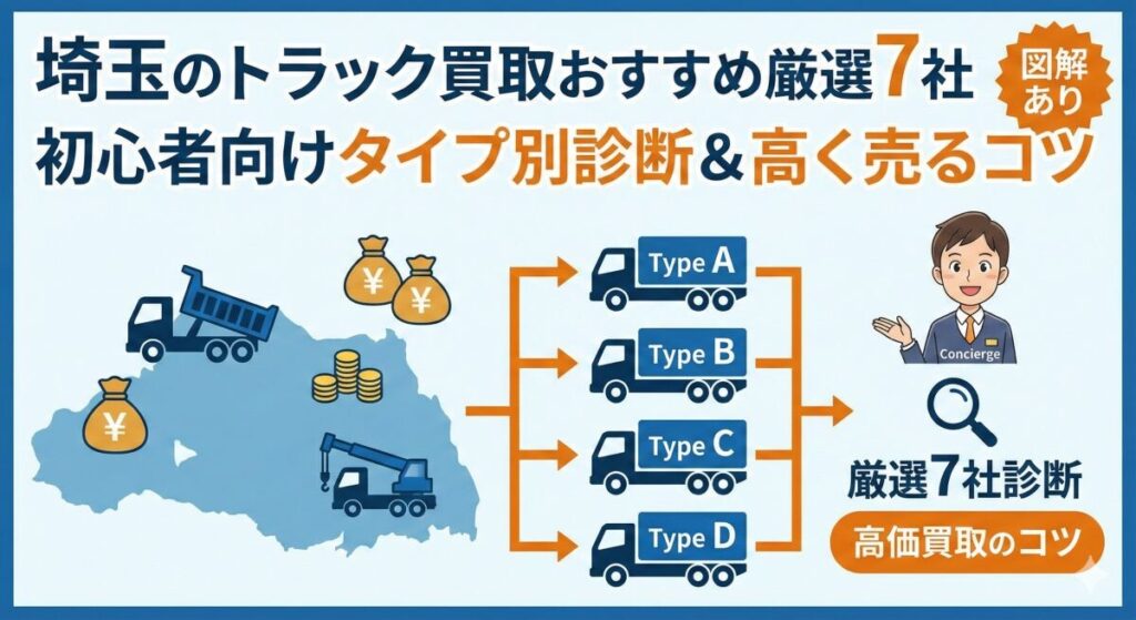 【図解あり】埼玉のトラック買取おすすめ厳選7社！初心者向けタイプ別診断＆高く売るコツのアイキャッチ