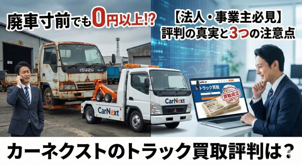 【法人・事業主必見】カーネクストのトラック買取評判は？廃車寸前でも0円以上になる理由と「3つの注意点」のアイキャッチ