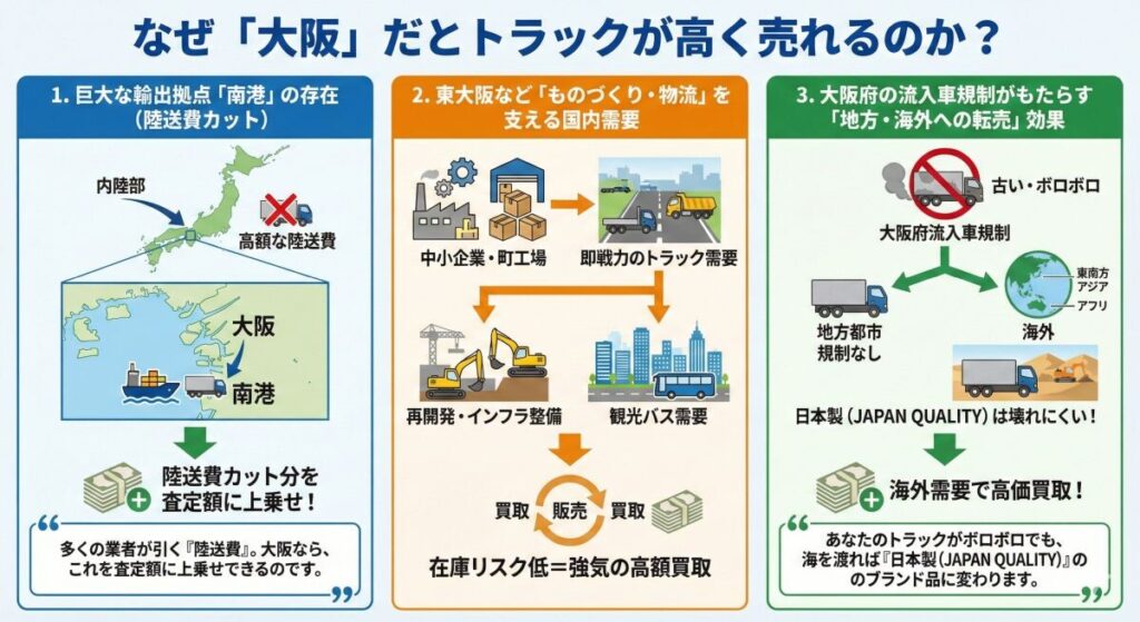 なぜ「大阪」だとトラックが高く売れるのか?南港ルートと地域性