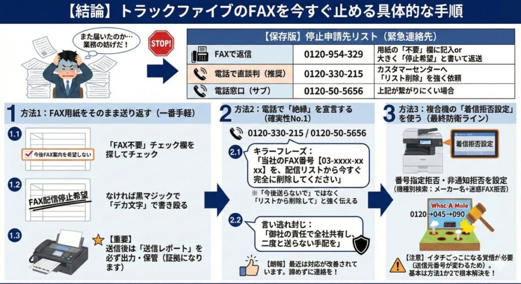【結論】トラックファイブのFAXを今すぐ止める具体的な手順