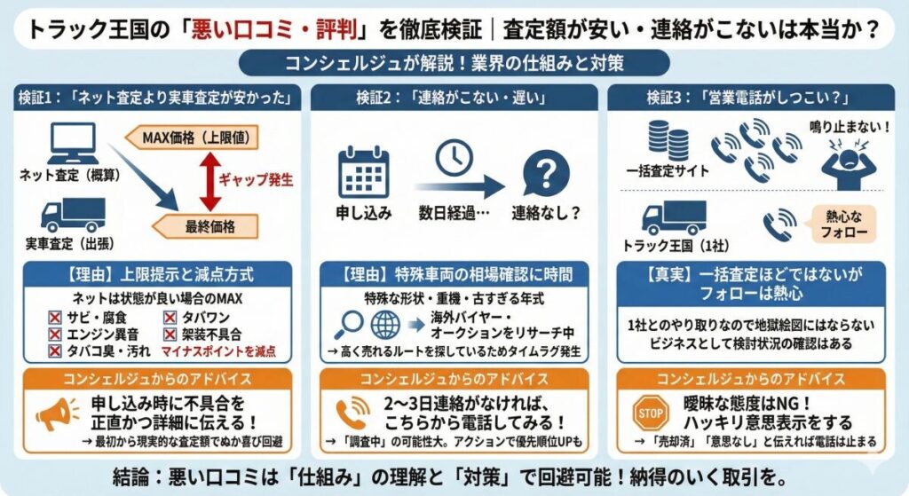 トラック王国の「悪い口コミ・評判」を徹底検証|査定額が安い・連絡がこないは本当か?