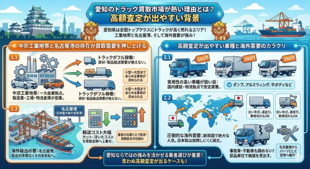 愛知のトラック買取市場が熱い理由とは?高額査定が出やすい背景