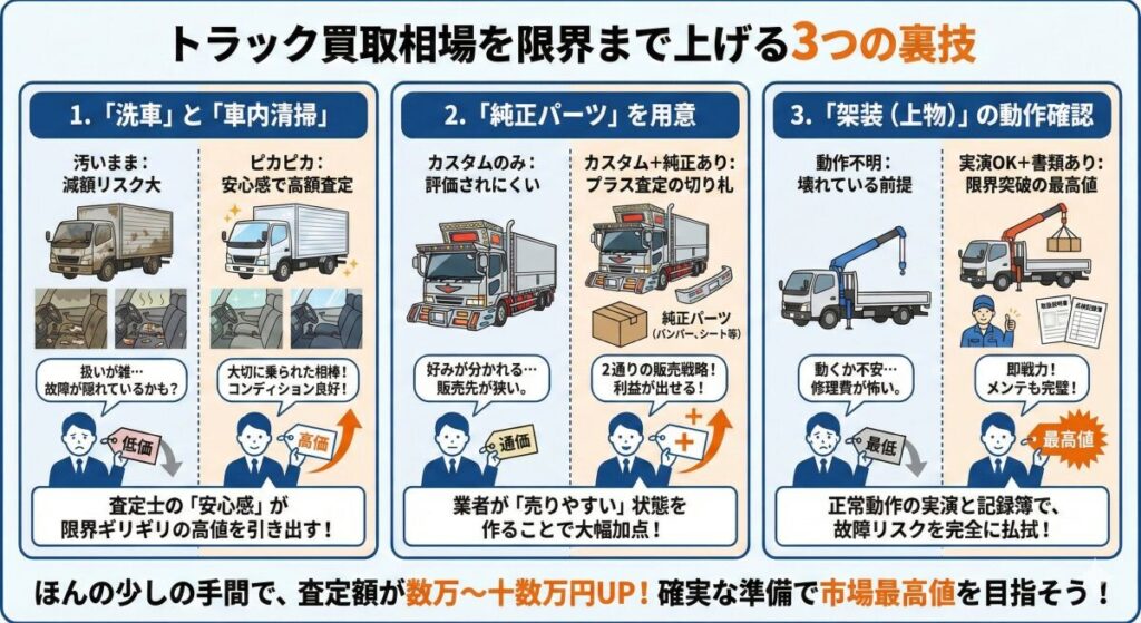 トラックの買取相場を限界まで上げる3つの裏技