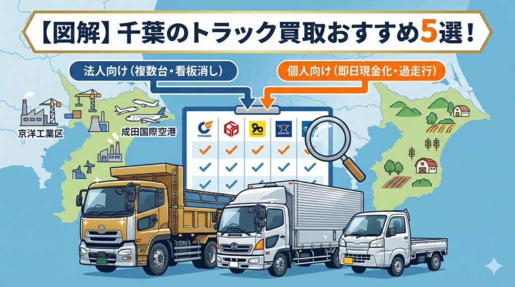 【図解】千葉のトラック買取おすすめ5選！法人・個人別の高価買取業者を徹底比較のアイキャッチ