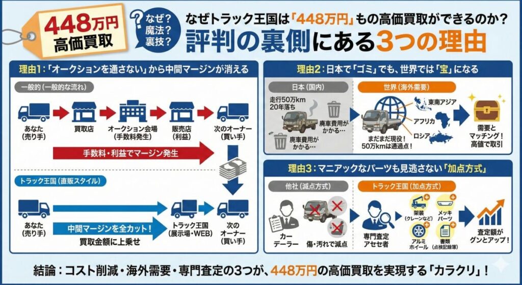 なぜトラック王国は「448万円」もの高価買取ができるのか?評判の裏側にある3つの理由