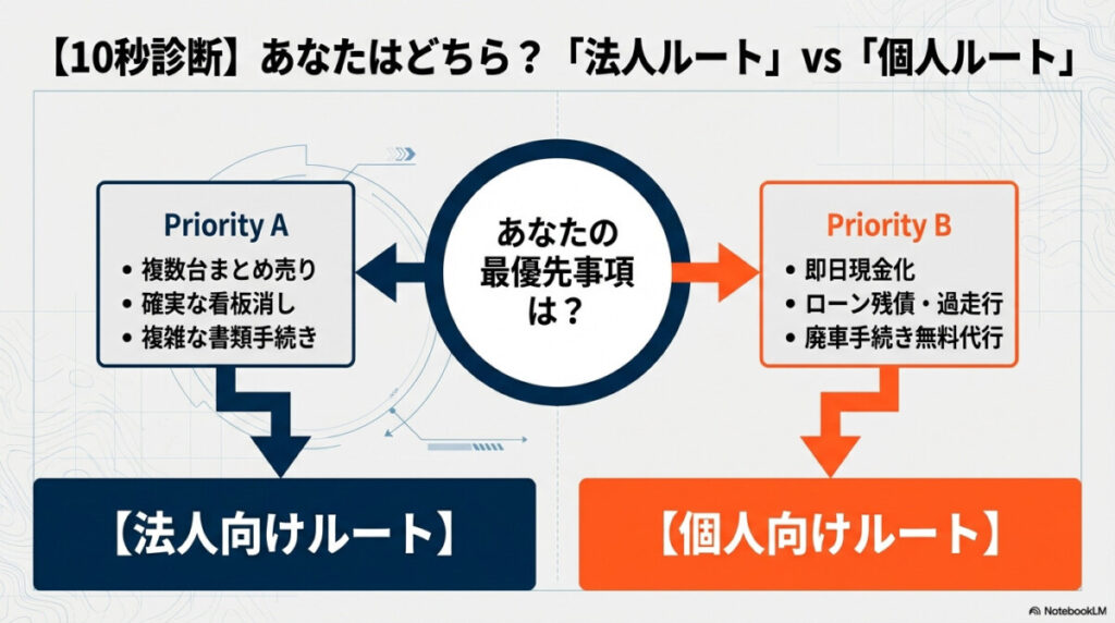 【図解診断】法人・個人別!あなたに最適な千葉のトラック買取業者はココ