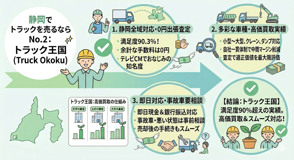 第2位:トラック王国|静岡全域対応!相場以上のトラック高価買取実績をわかりやすく図解