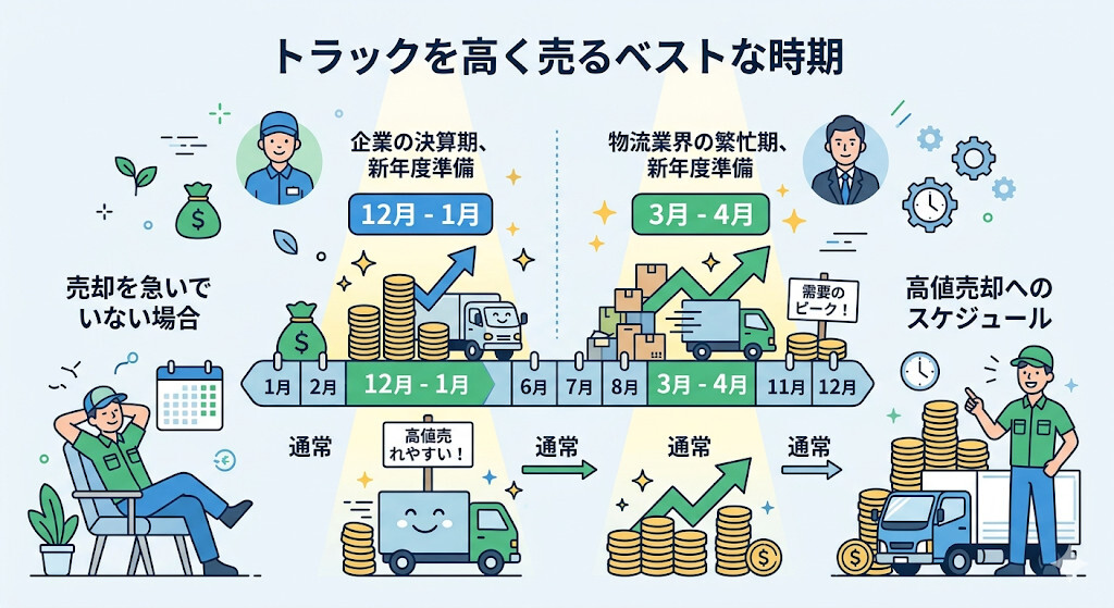 トラックが高く売れる時期を狙って査定に出すをわかりやすく図解