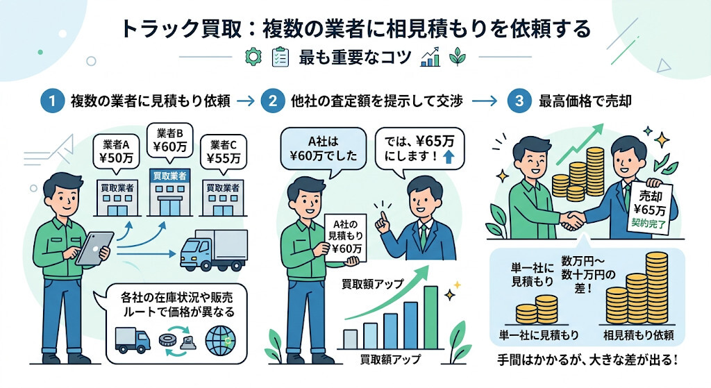 複数の買取業者に相見積もりを依頼するをわかりやすく図解
