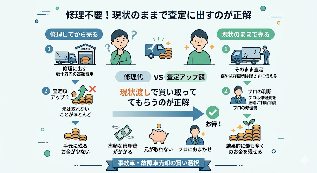 修理は不要!現状のままで査定に出すのが正解をわかりやすく図解