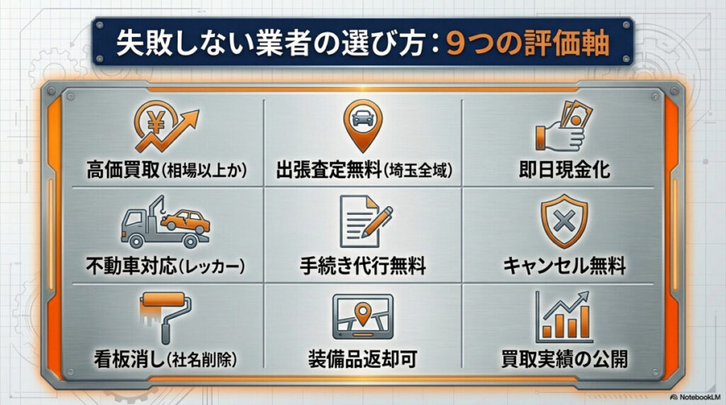 埼玉でトラック買取業者を選ぶための9つの評価軸(失敗しない選び方)