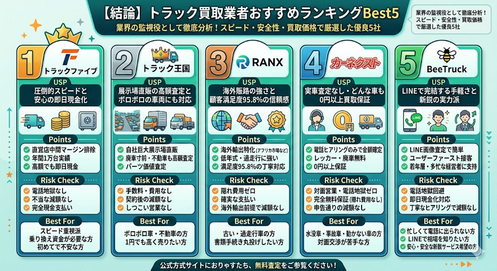 トラック買取業者おすすめランキングBest5図解