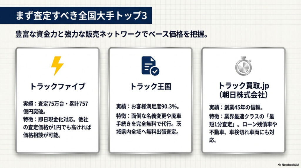 茨城のトラック買取でまず査定すべき全国大手トップ3