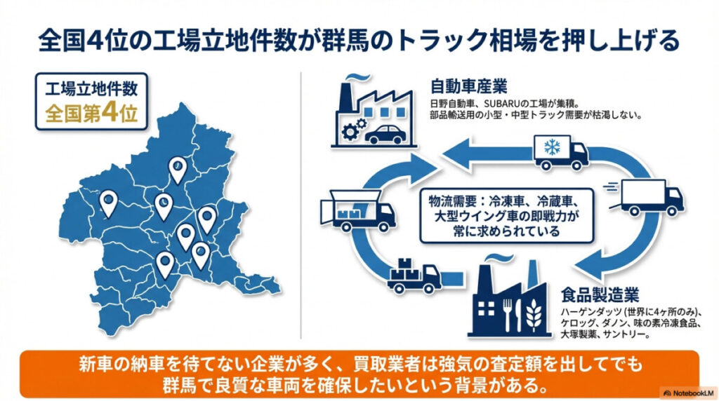 なぜ群馬でトラックが一番高く売れる?工場需要全国4位の秘密