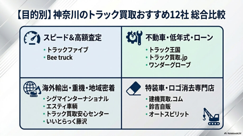 【目的別】神奈川のトラック買取おすすめ12社を徹底比較!