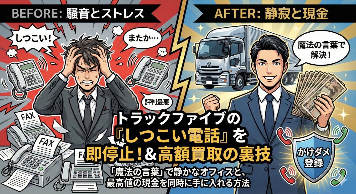 トラックファイブの評判は最悪?「しつこい電話・FAX」を即止める魔法と、高額買取の裏事情のアイキャッチ